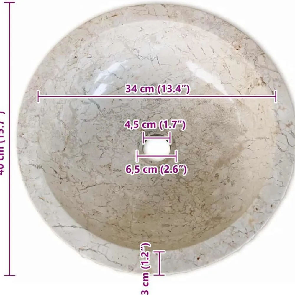 vidaXL Fontanería-Lavabo de mármol 40 cm color