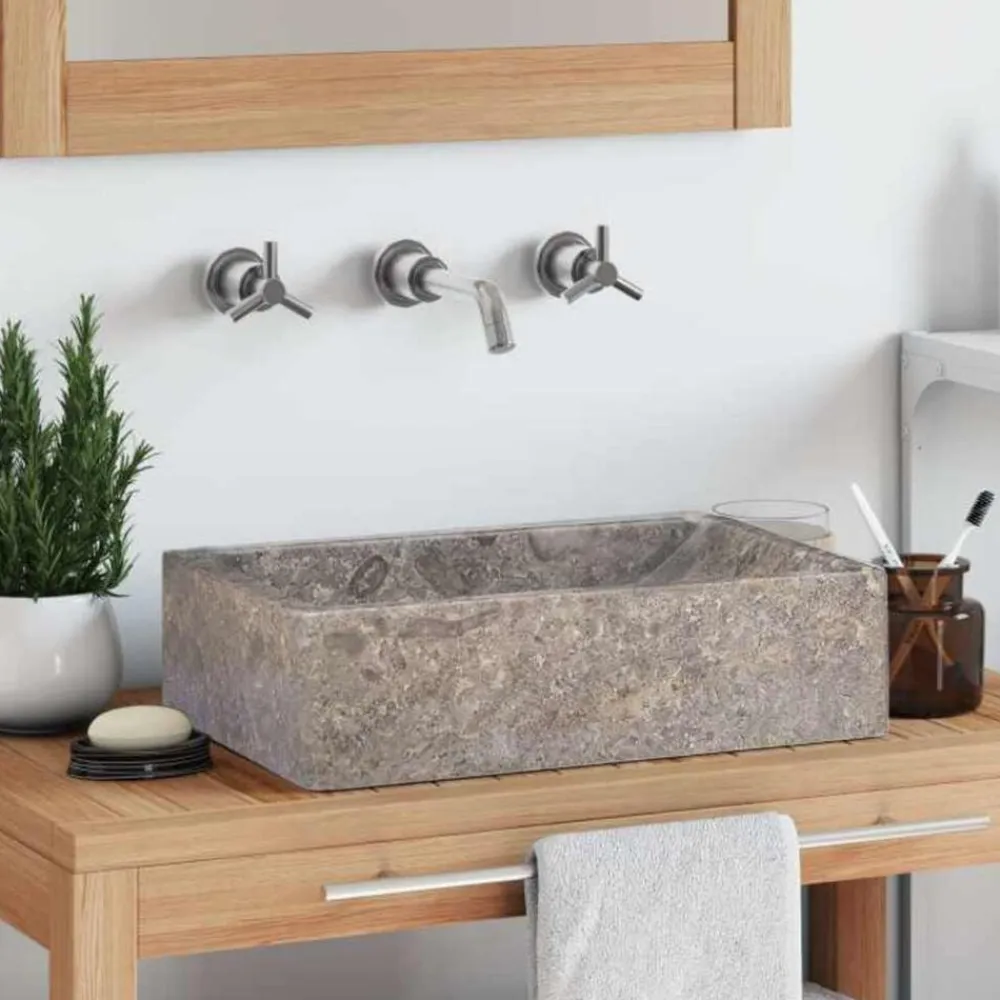 vidaXL Lavabo de mármol con brillo 45x30x12 cm Gris Sale