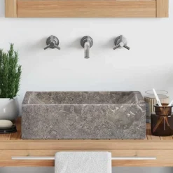 vidaXL Lavabo de mármol con brillo 45x30x12 cm Gris Sale