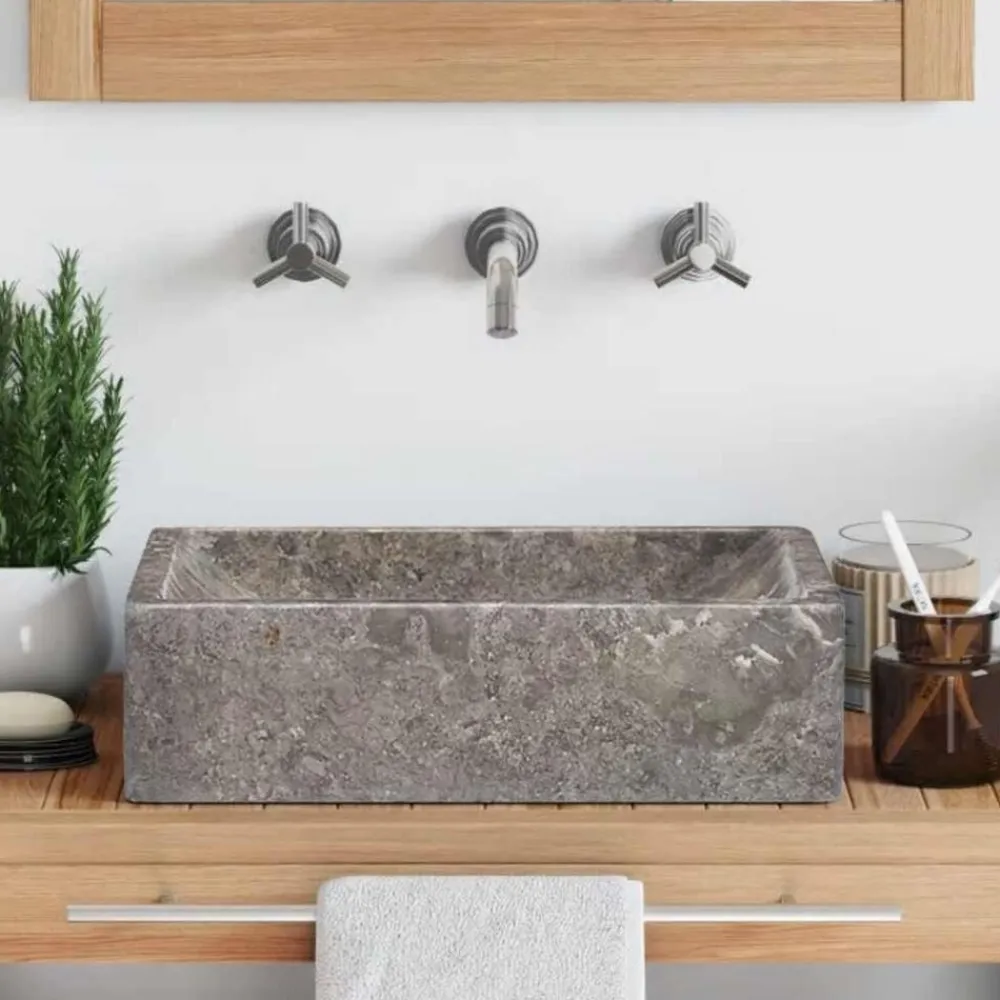vidaXL Lavabo de mármol con brillo 45x30x12 cm Gris Sale