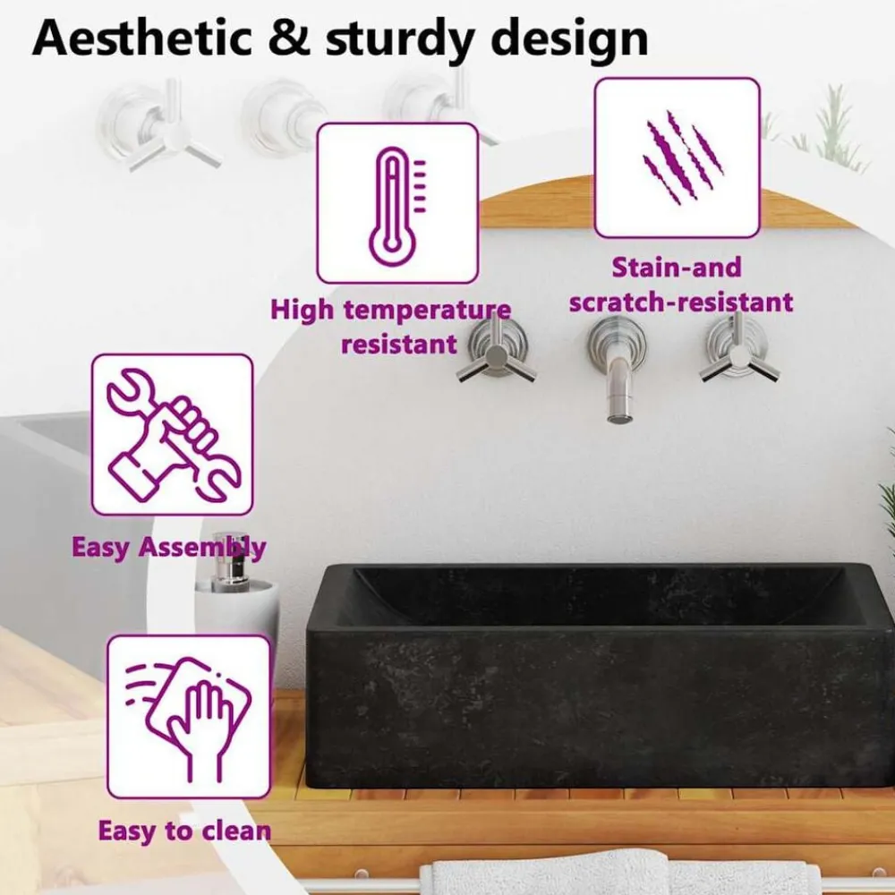 vidaXL Fontanería-Lavabo de mármol con brillo 45x30x12 cm