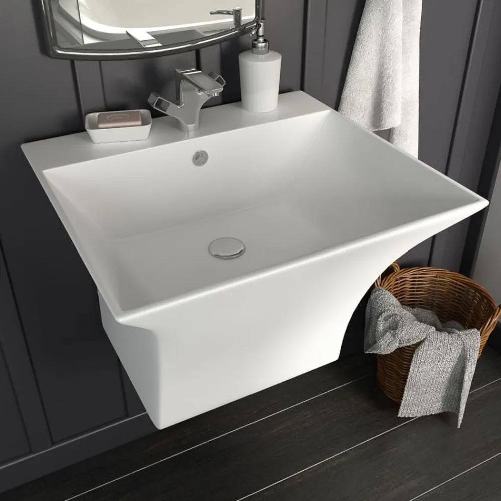 vidaXL Lavabo de pared de cerámica blanco 500x450x410 mm