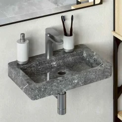 vidaXL Lavabo de pared mármol 38x24x6,5 cm Gris New