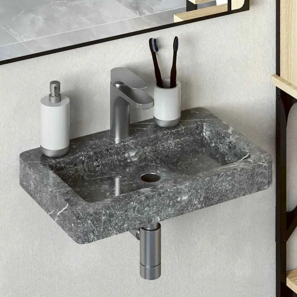 vidaXL Lavabo de pared mármol 38x24x6,5 cm Gris New
