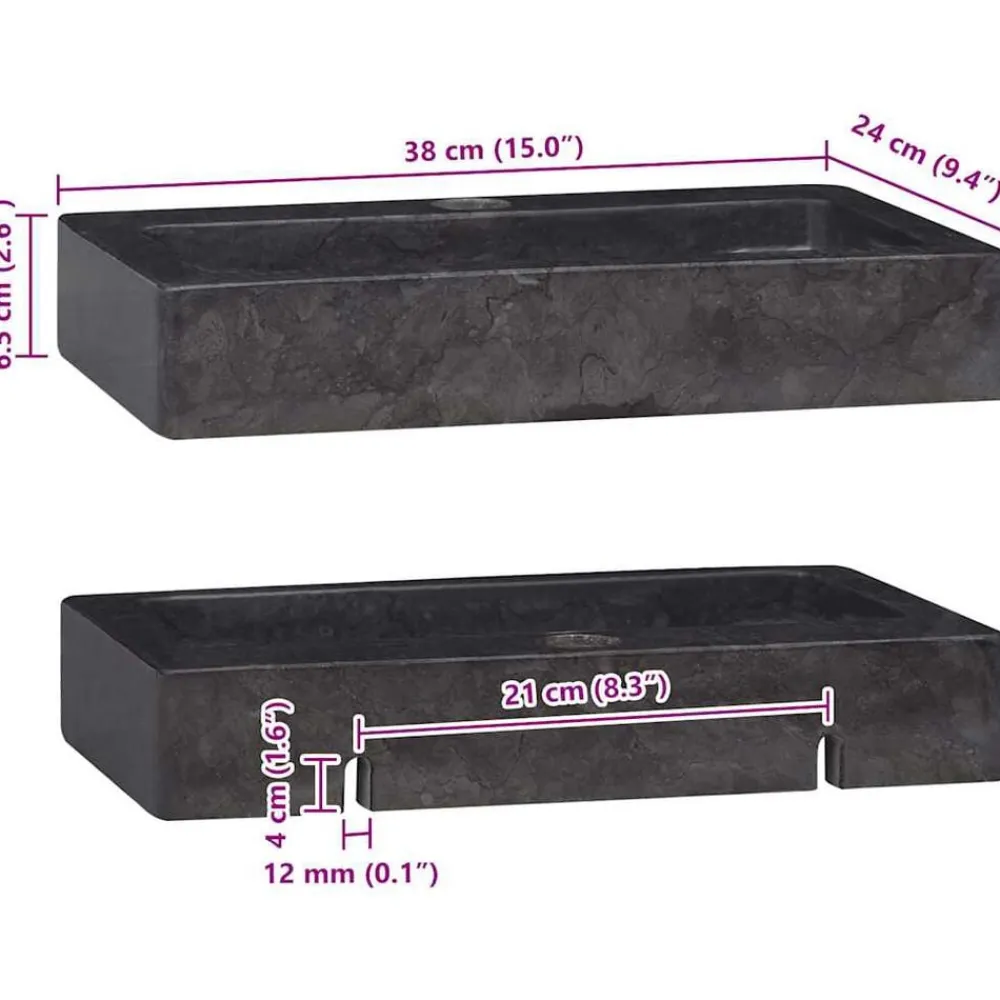 vidaXL Fontanería-Lavabo de pared mármol crema 38x24x6,5 cm