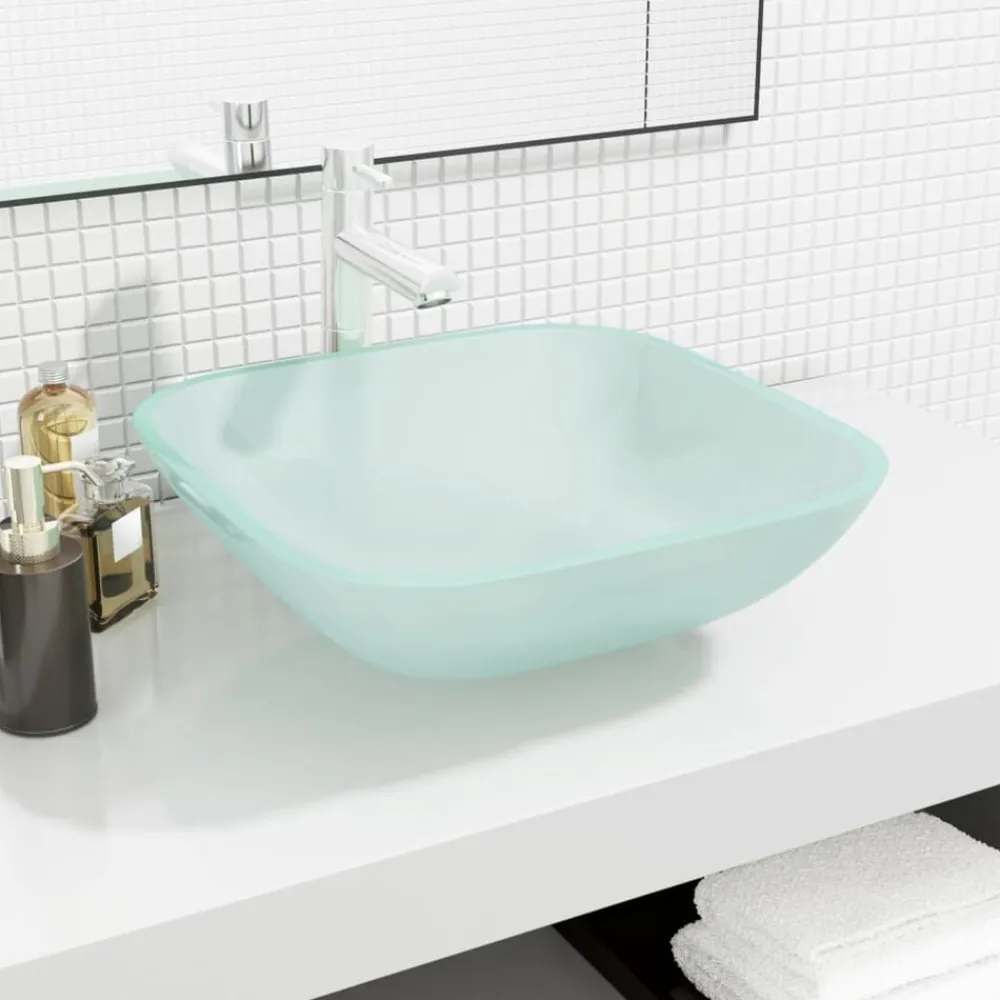 vidaXL Lavabo de vidrio 42x42x14 cm Esmerilado Discount