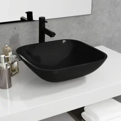 vidaXL Lavabo de vidrio 42x42x14 cm Negro Clearance