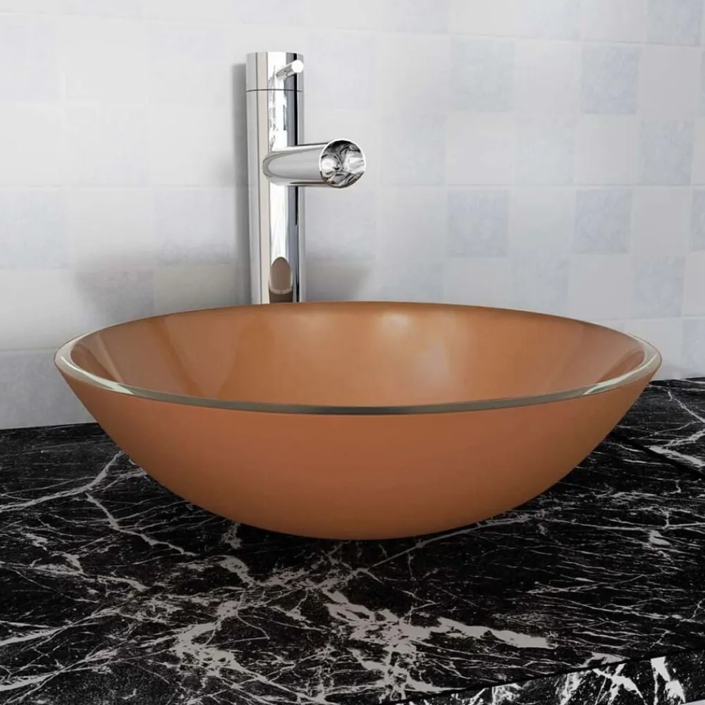 vidaXL Lavabo de vidrio templado 42 cm marrón Online