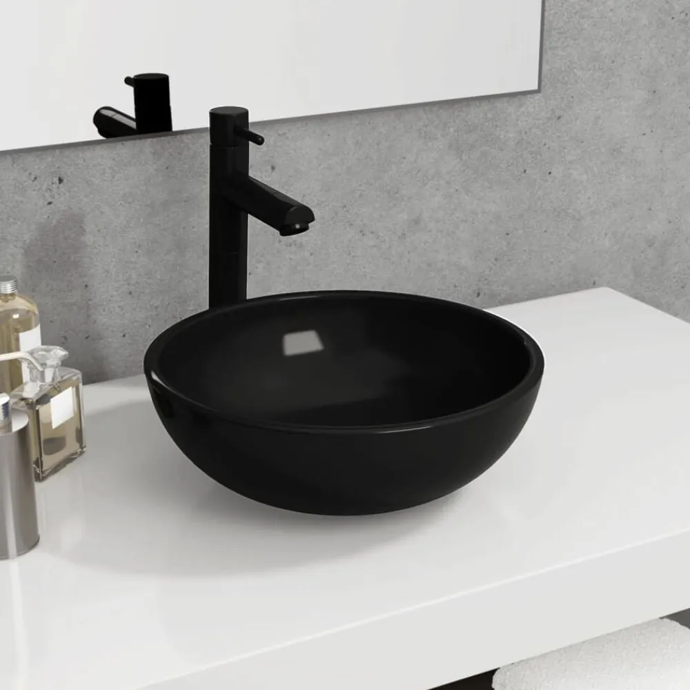vidaXL Lavabo de vidrio templado 35x12 cm Negro Outlet