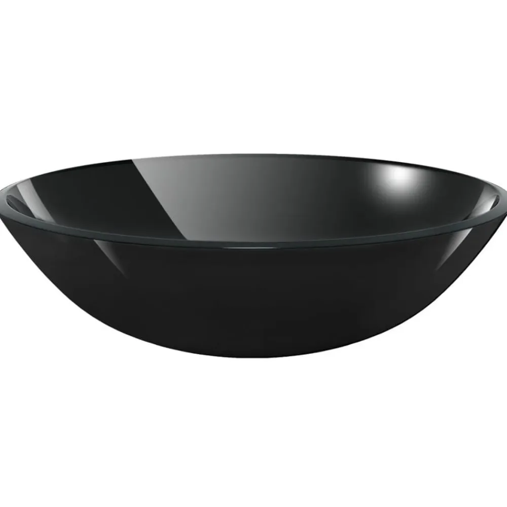 vidaXL Fontanería-Lavabo de vidrio templado negro 42 cm