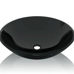 vidaXL Fontanería-Lavabo de vidrio templado negro 42 cm