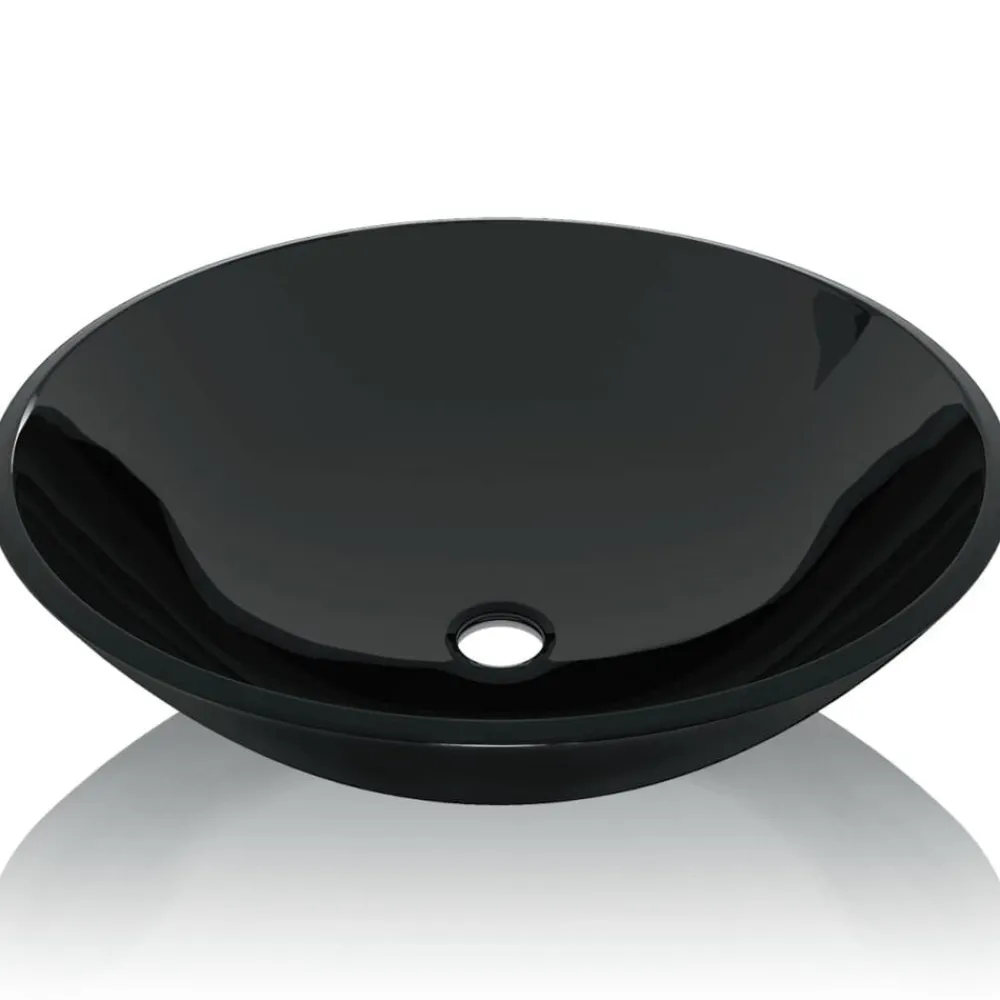 vidaXL Fontanería-Lavabo de vidrio templado negro 42 cm