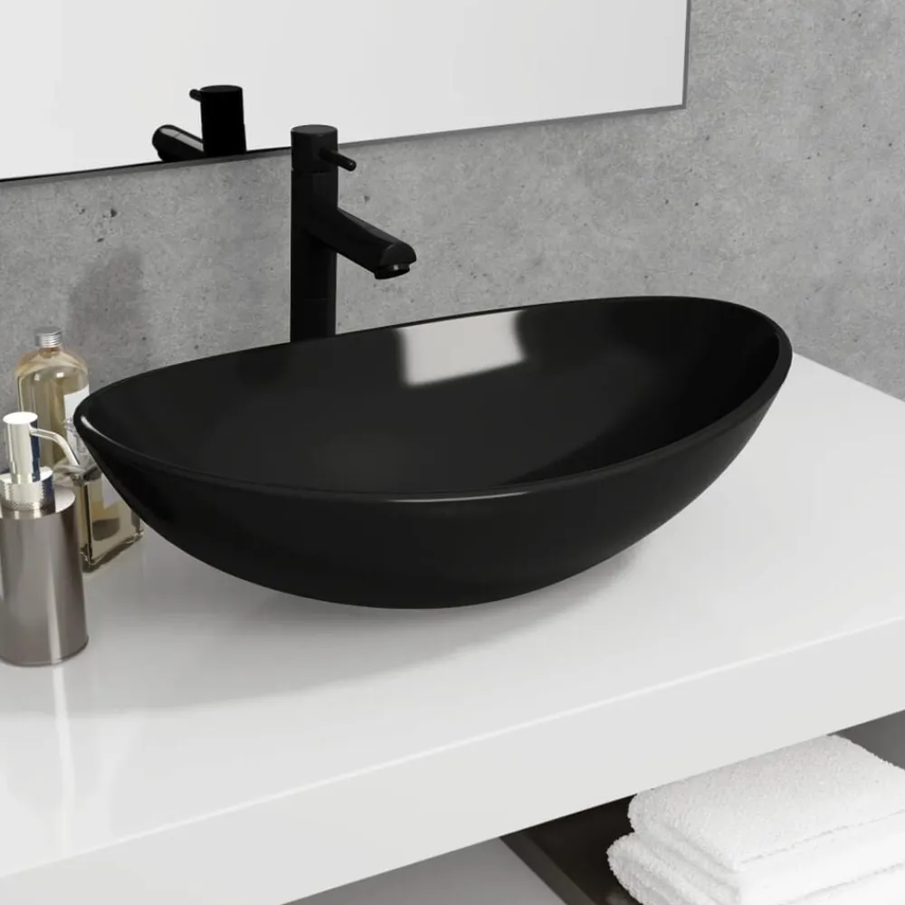 vidaXL Lavabo de vidrio templado 54,5x35x15,5 cm Negro Clearance