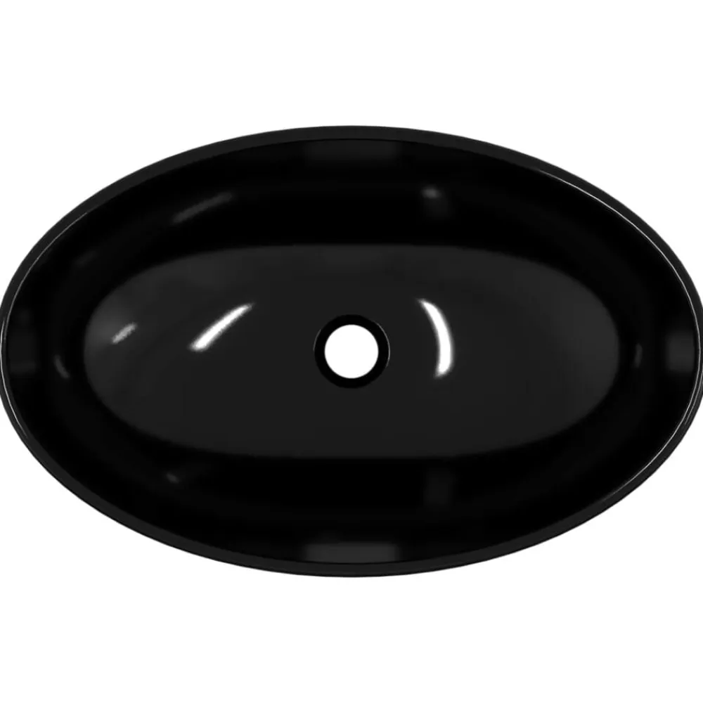 vidaXL Lavabo de vidrio templado 54,5x35x15,5 cm Negro Clearance