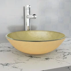 vidaXL Fontanería-Lavabo de vidrio templado 42 cm dorado