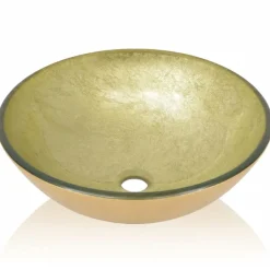 vidaXL Fontanería-Lavabo de vidrio templado 42 cm dorado