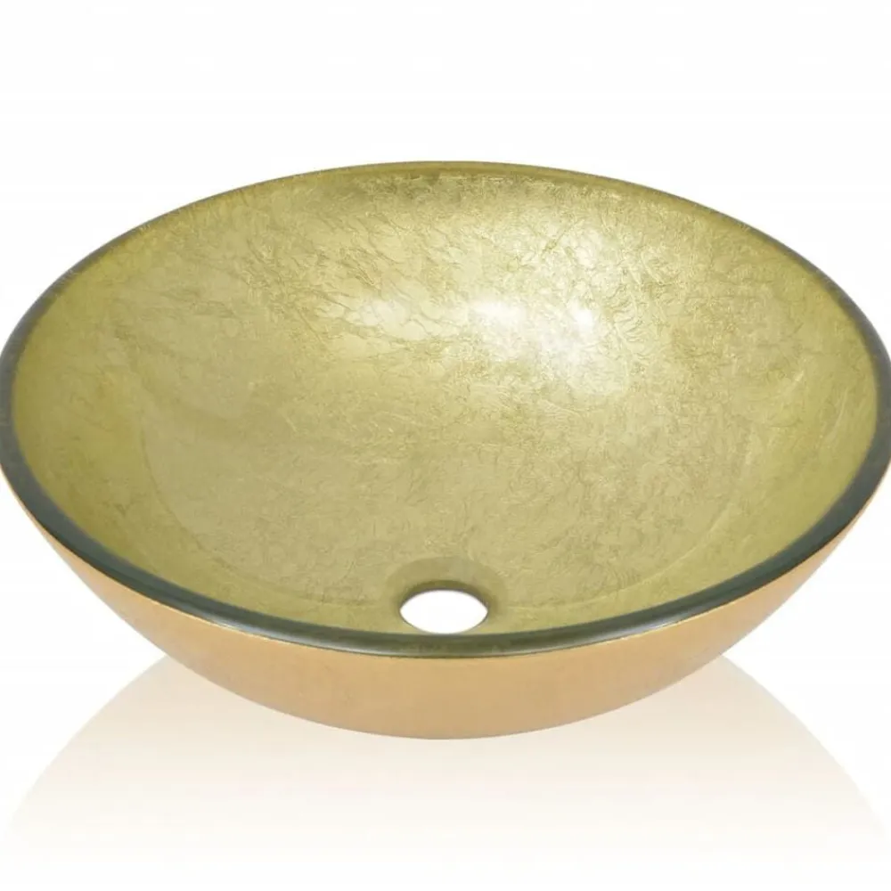 vidaXL Fontanería-Lavabo de vidrio templado 42 cm dorado