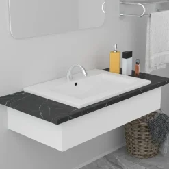 vidaXL Fontanería-Lavabo encastrado de cerámica blanco 61x39,5x18,5 cm