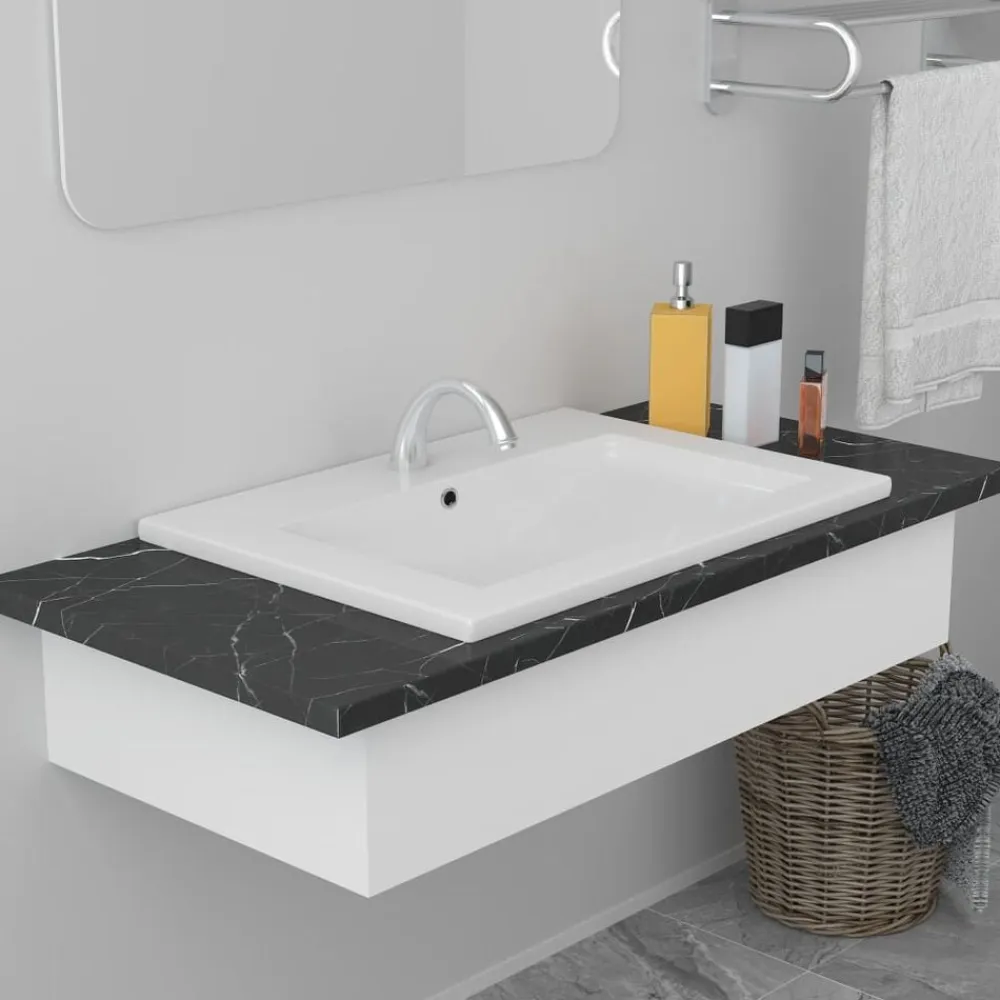 vidaXL Fontanería-Lavabo encastrado de cerámica blanco 61x39,5x18,5 cm