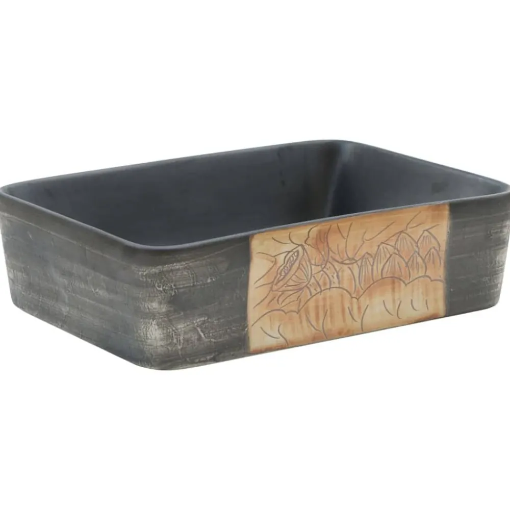 vidaXL Fontanería-Lavabo encimera rectangular cerámica negro marrón 46x35,5x13 cm