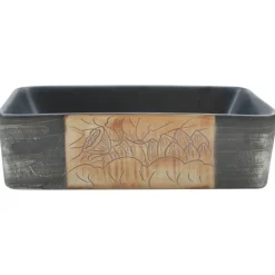 vidaXL Fontanería-Lavabo encimera rectangular cerámica negro marrón 46x35,5x13 cm