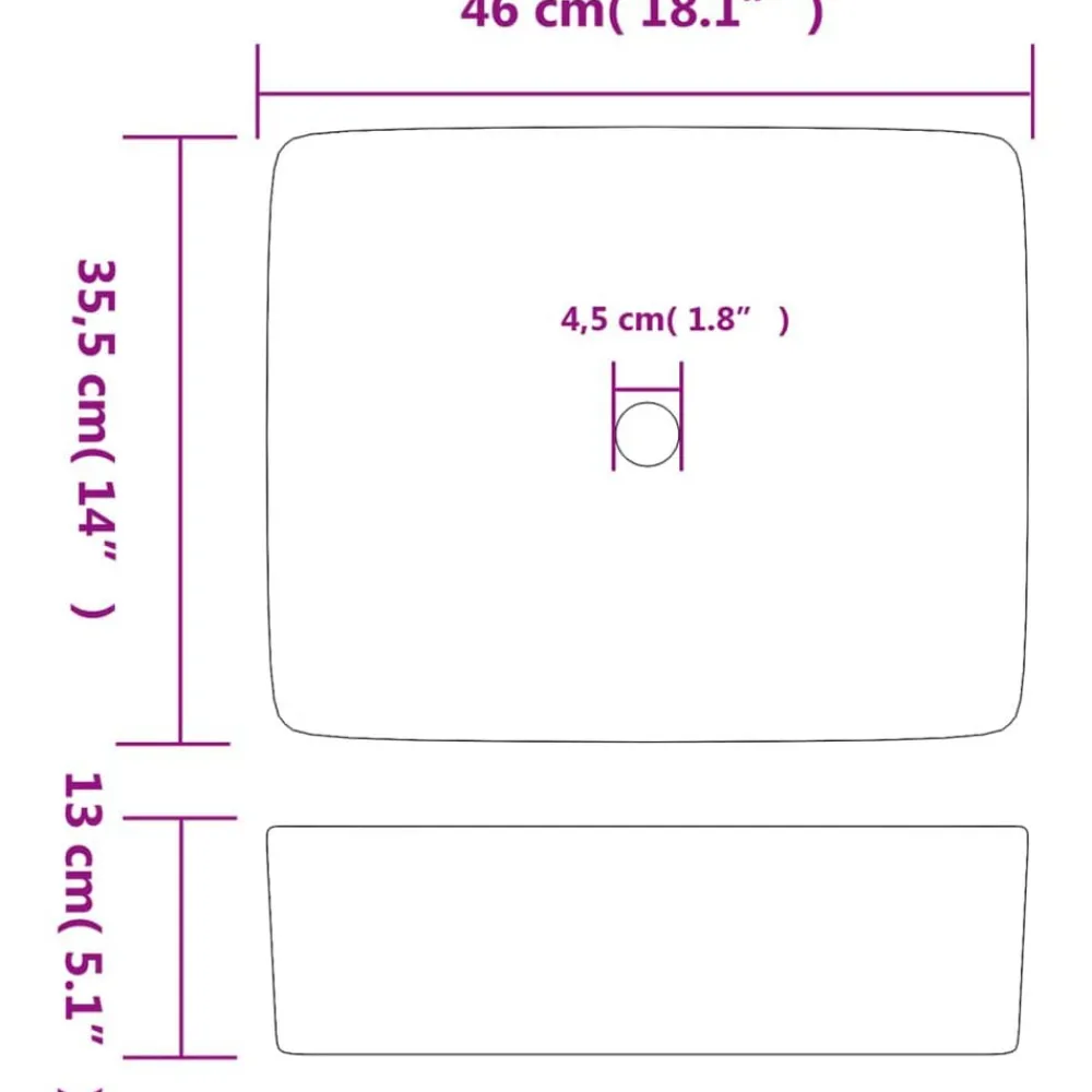 vidaXL Fontanería-Lavabo encimera rectangular cerámica negro marrón 46x35,5x13 cm
