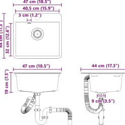 vidaXL Lavabo 470 x 440 mm granito Gris Sale