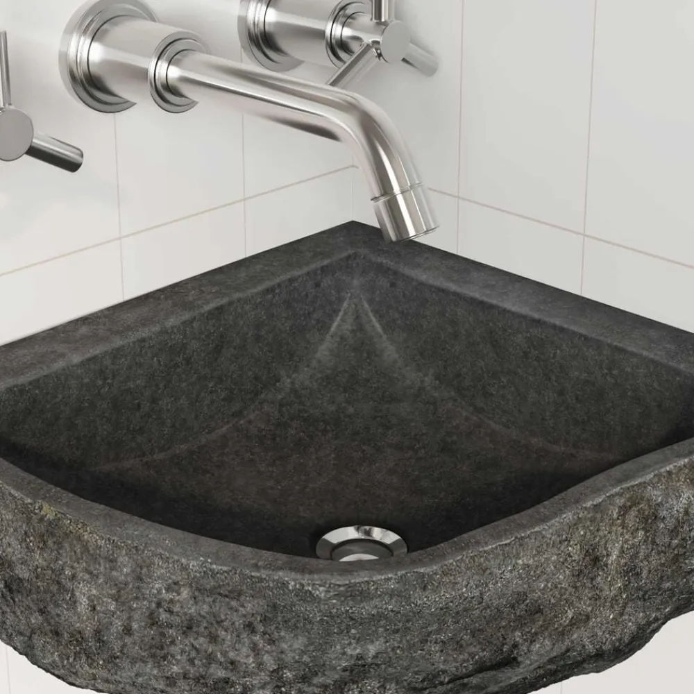 vidaXL Fontanería-Lavabo Gris (30-37) x (30-37) x 12 cm Piedra del Río