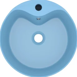 vidaXL Lavabo lujo con rebosadero cerámica 36x13 cm azul claro mate
