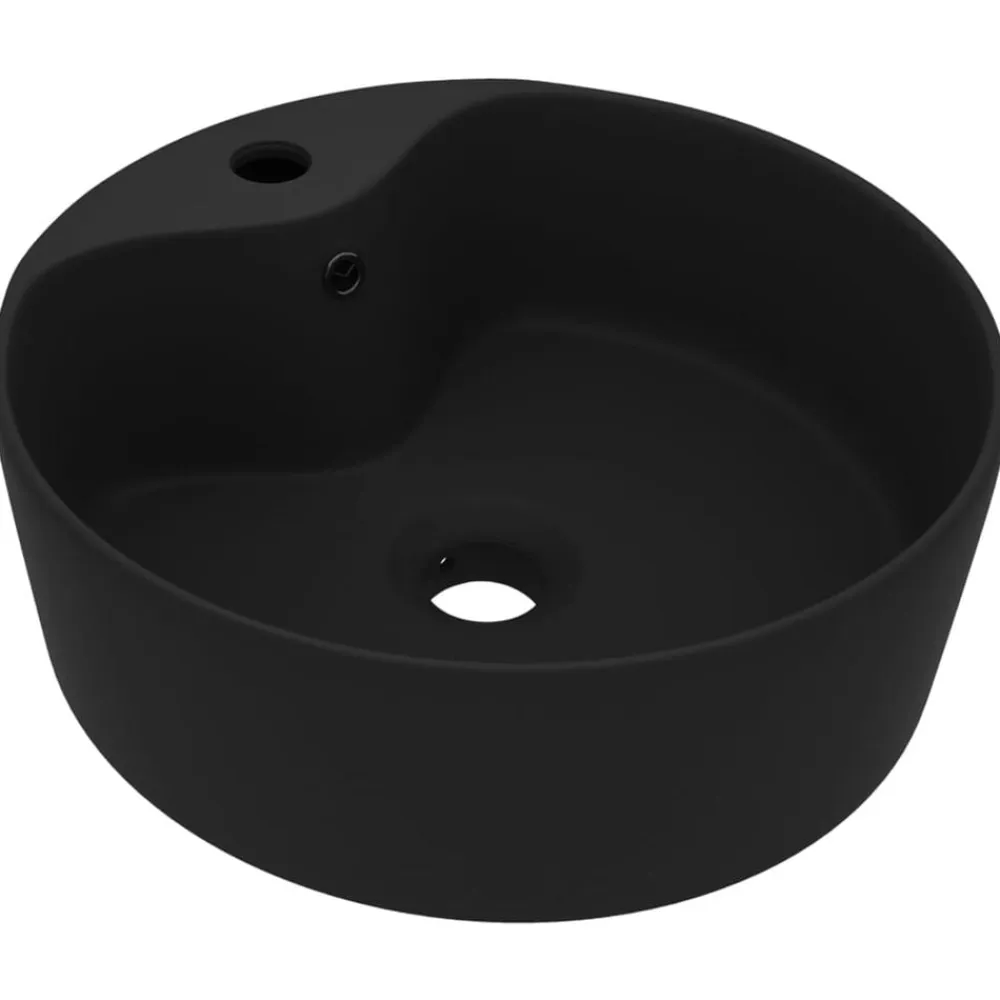 vidaXL Lavabo lujoso con rebosadero cerámica 36x13 cm Negro mate Sale