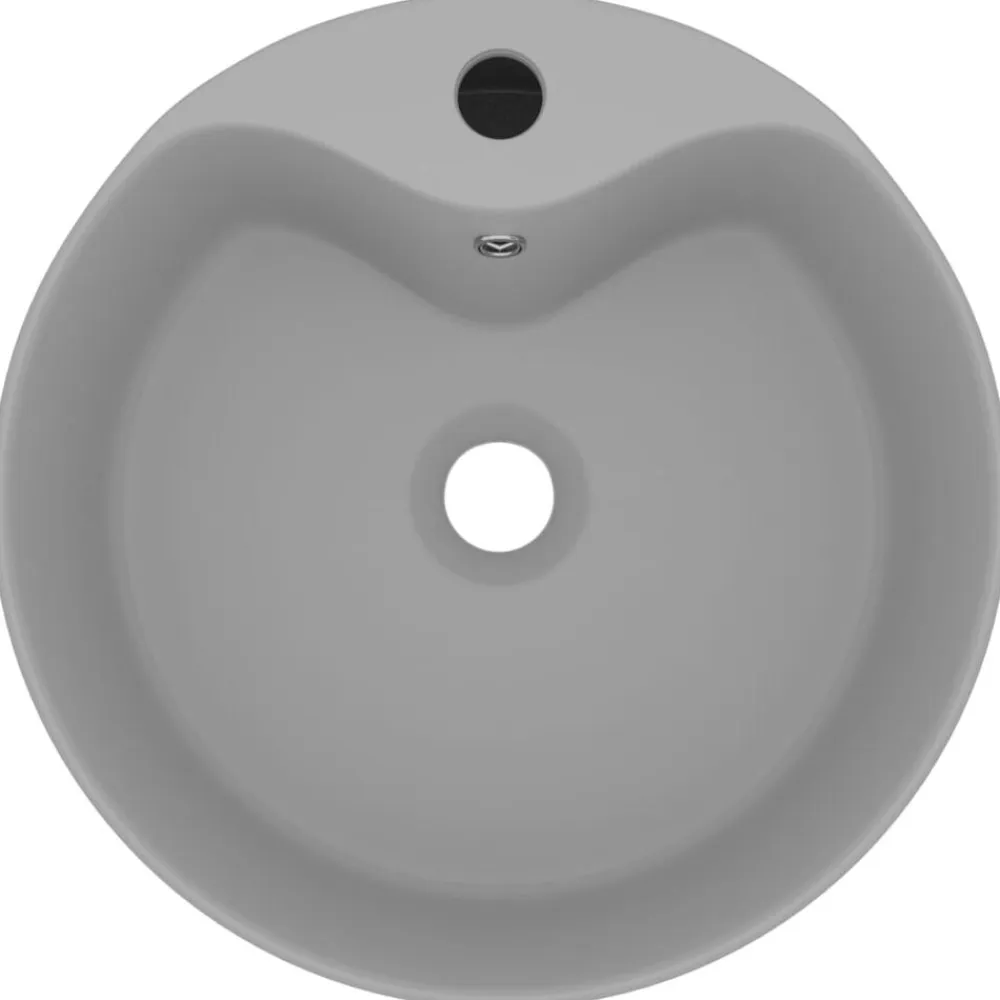 vidaXL Lavabo lujoso con rebosadero cerámica 36x13 cm gris claro mate Outlet