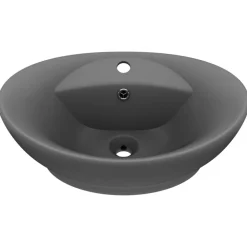 vidaXL Lavabo lujoso con rebosadero cerámica gris oscuro 58,5x39 cm gris oscuro mate Clearance