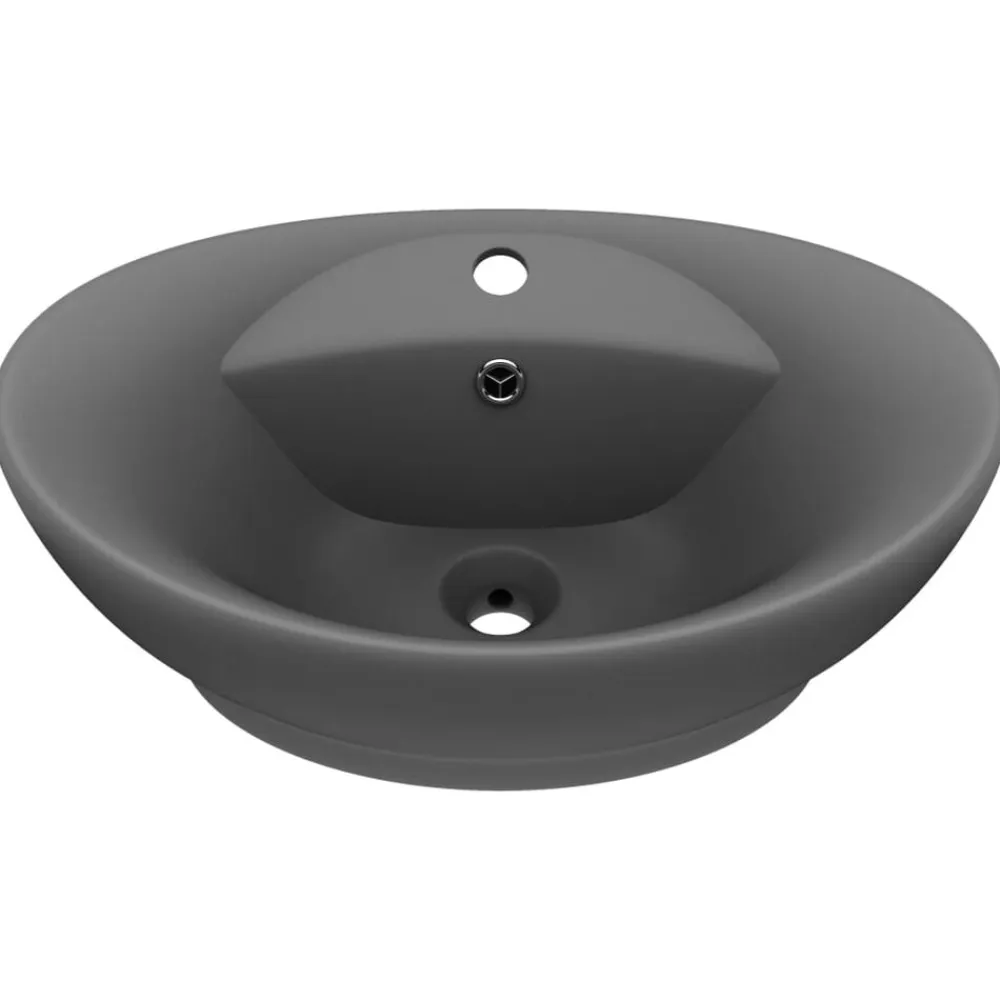 vidaXL Lavabo lujoso con rebosadero cerámica gris oscuro 58,5x39 cm gris oscuro mate Clearance