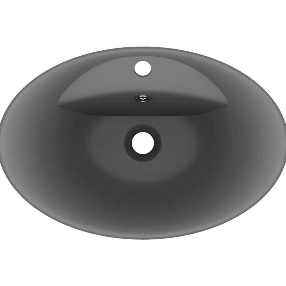 vidaXL Lavabo lujoso con rebosadero cerámica gris oscuro 58,5x39 cm gris oscuro mate Clearance