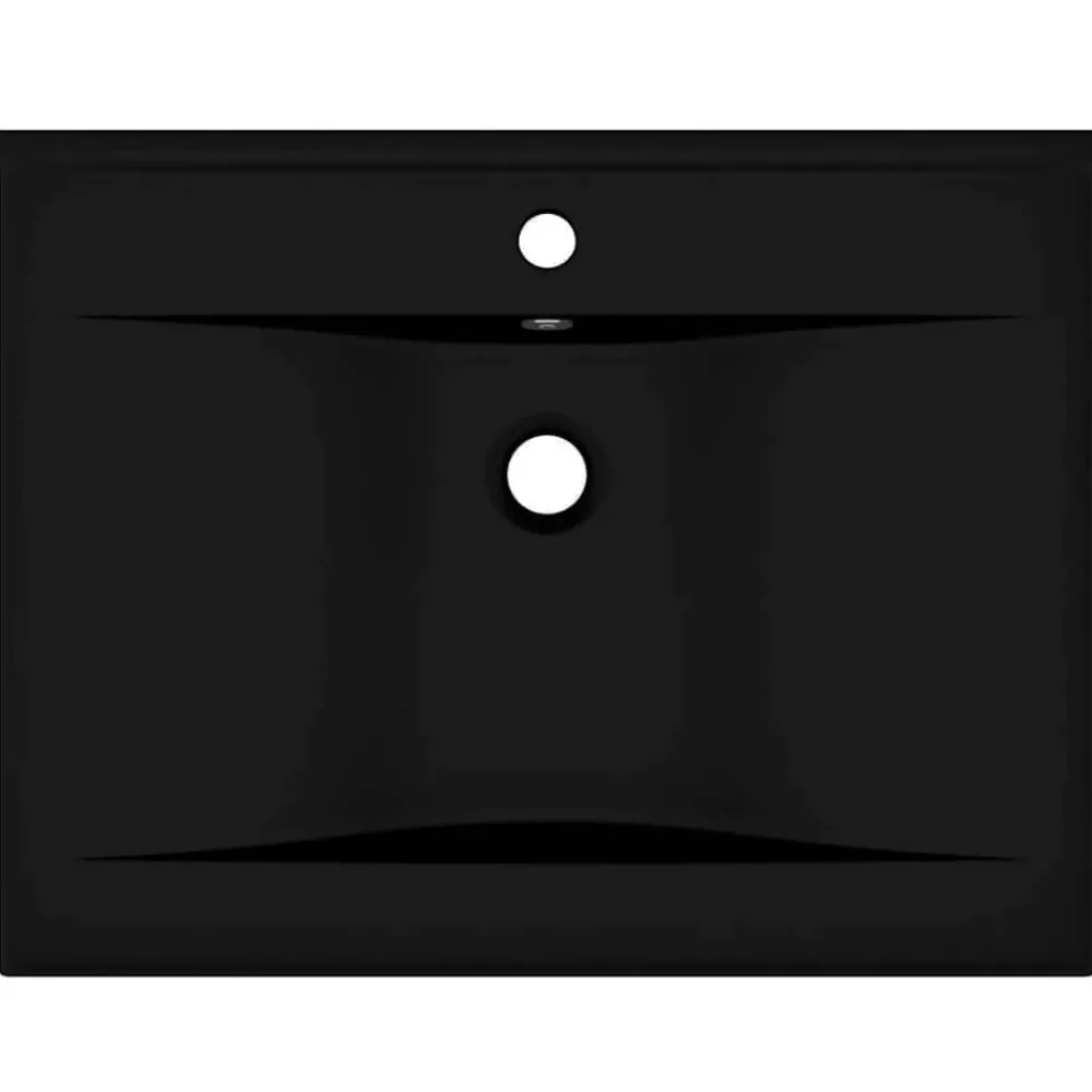 vidaXL Lavabo lujoso con agujero de grifo cerámica 60x46 cm Negro mate Sale