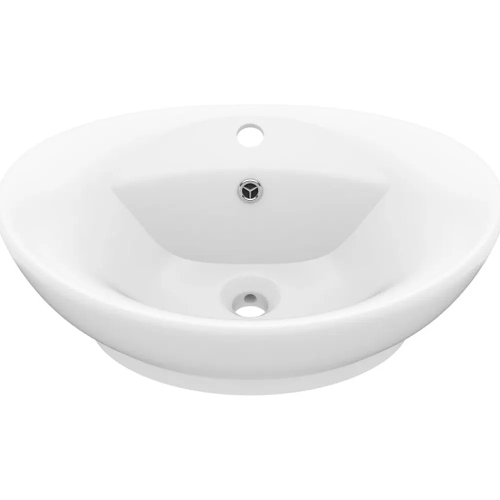vidaXL Lavabo lujoso con rebosadero cerámica 58,5x39 cm blanco mate Hot