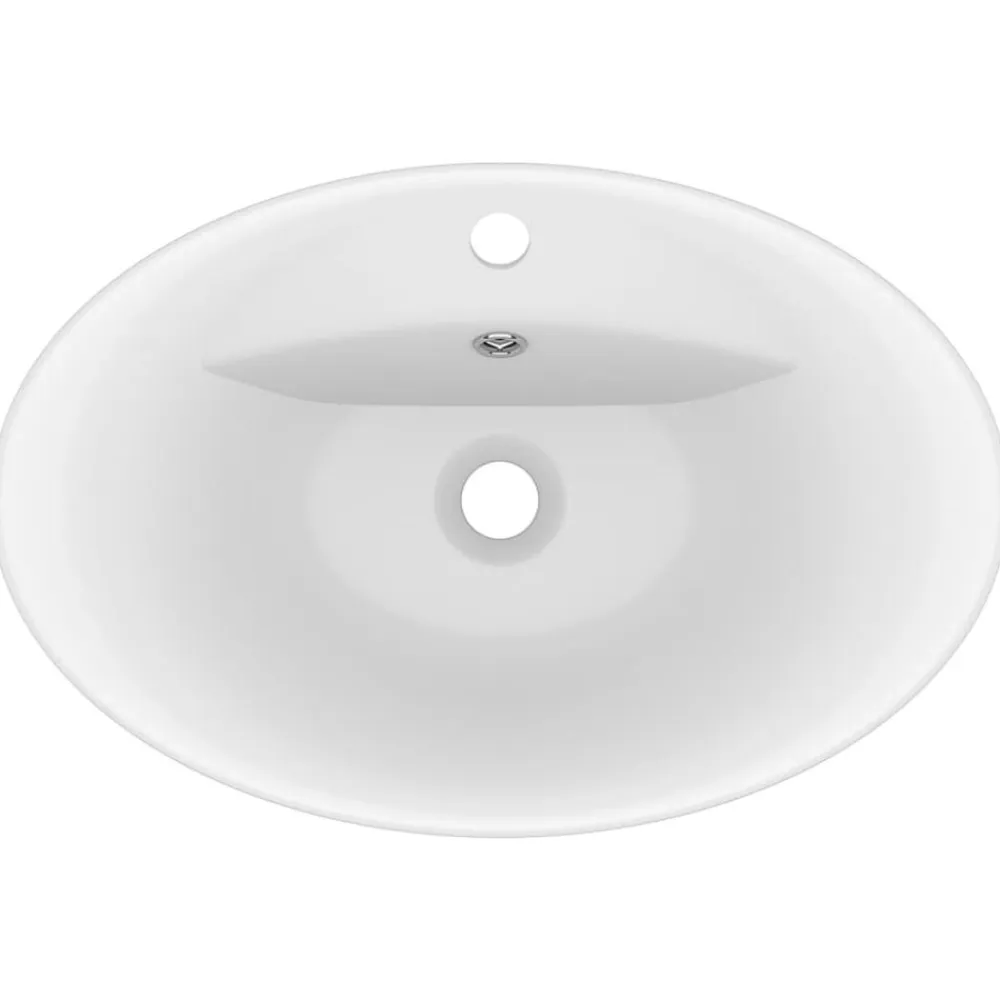vidaXL Lavabo lujoso con rebosadero cerámica 58,5x39 cm blanco mate Hot