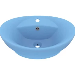 vidaXL Lavabo lujoso con rebosadero cerámica azul claro 58,5x39 cm azul claro mate Sale