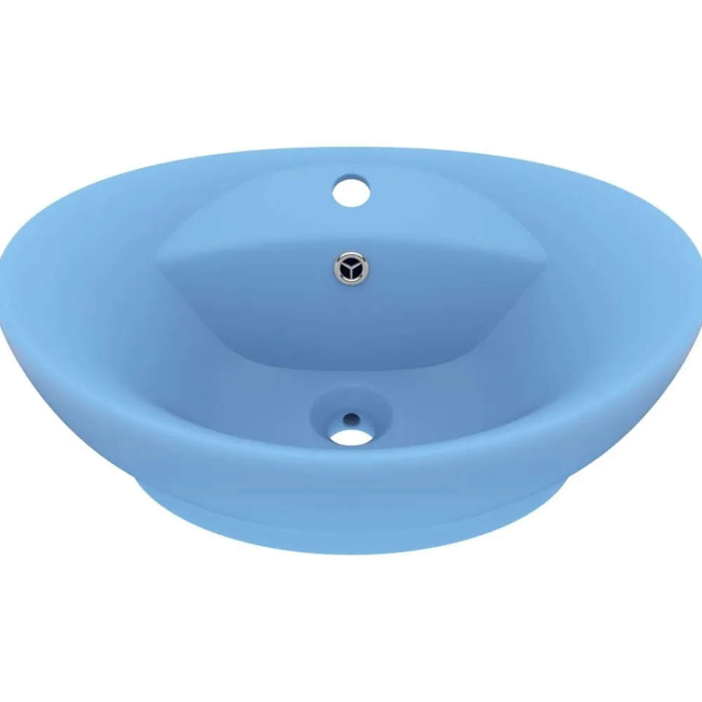 vidaXL Lavabo lujoso con rebosadero cerámica azul claro 58,5x39 cm azul claro mate Sale