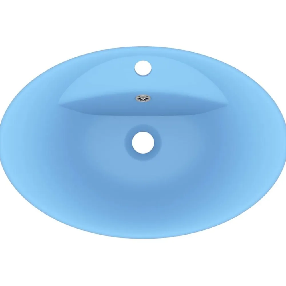 vidaXL Lavabo lujoso con rebosadero cerámica azul claro 58,5x39 cm azul claro mate Sale