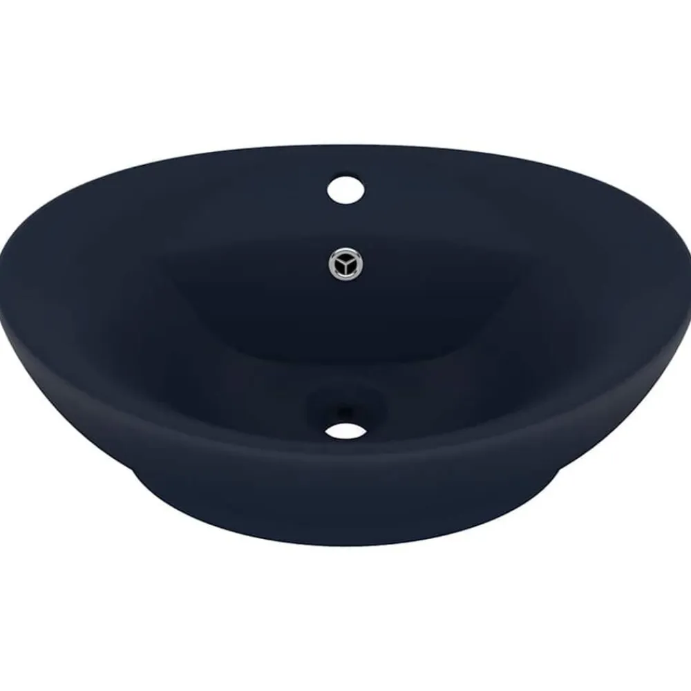 vidaXL Lavabo lujoso con rebosadero cerámica azul oscuro 58,5x39cm azul oscuro mate Discount
