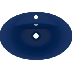 vidaXL Lavabo lujoso con rebosadero cerámica azul oscuro 58,5x39cm azul oscuro mate Discount