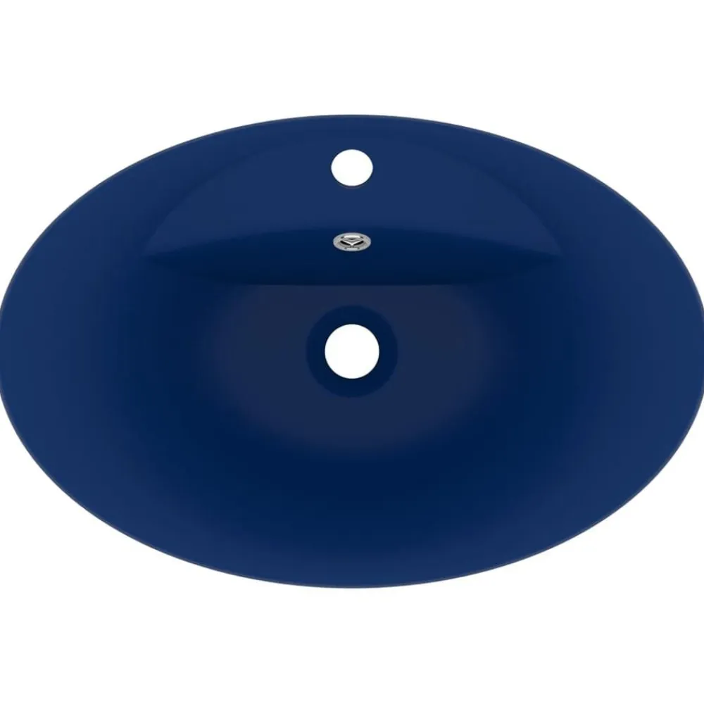 vidaXL Lavabo lujoso con rebosadero cerámica azul oscuro 58,5x39cm azul oscuro mate Discount