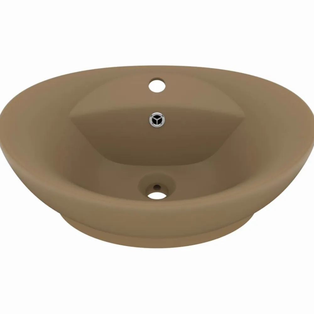 vidaXL Lavabo lujoso con rebosadero cerámica 58,5x39 cm crema mate Best