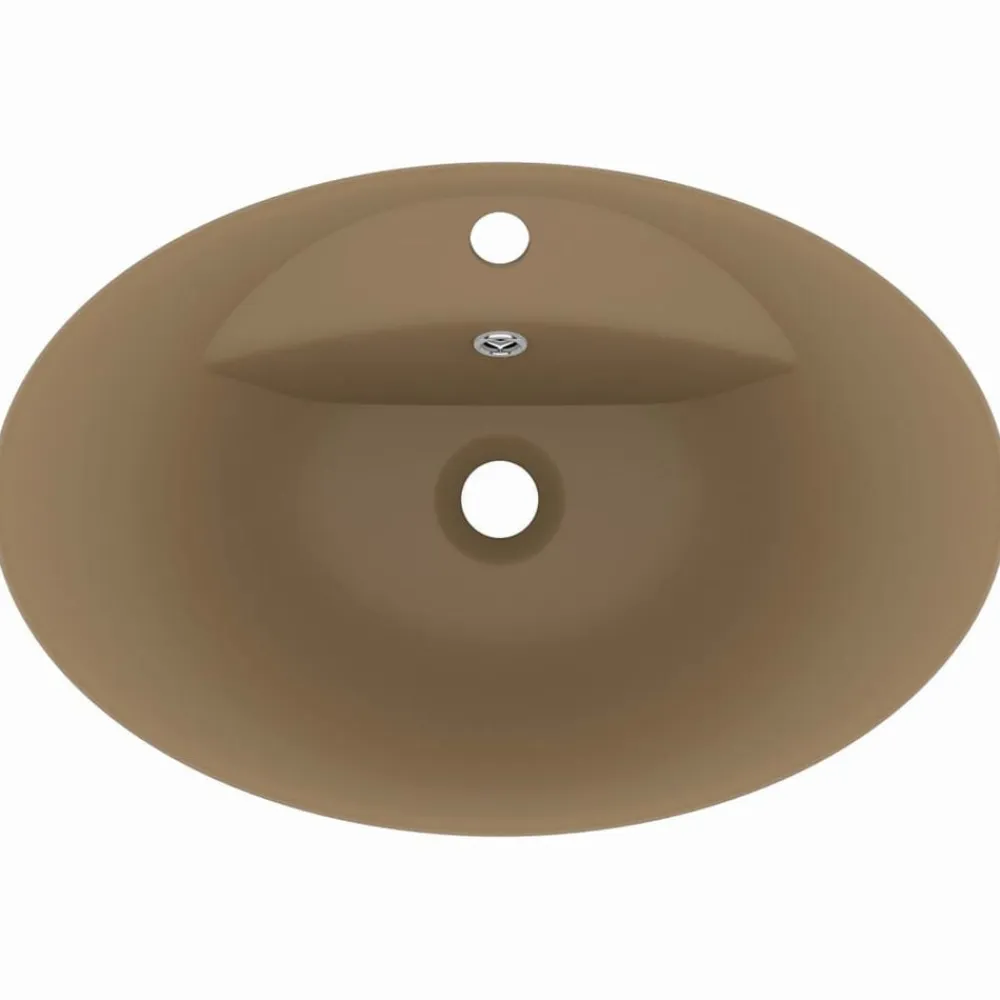 vidaXL Lavabo lujoso con rebosadero cerámica 58,5x39 cm crema mate Best