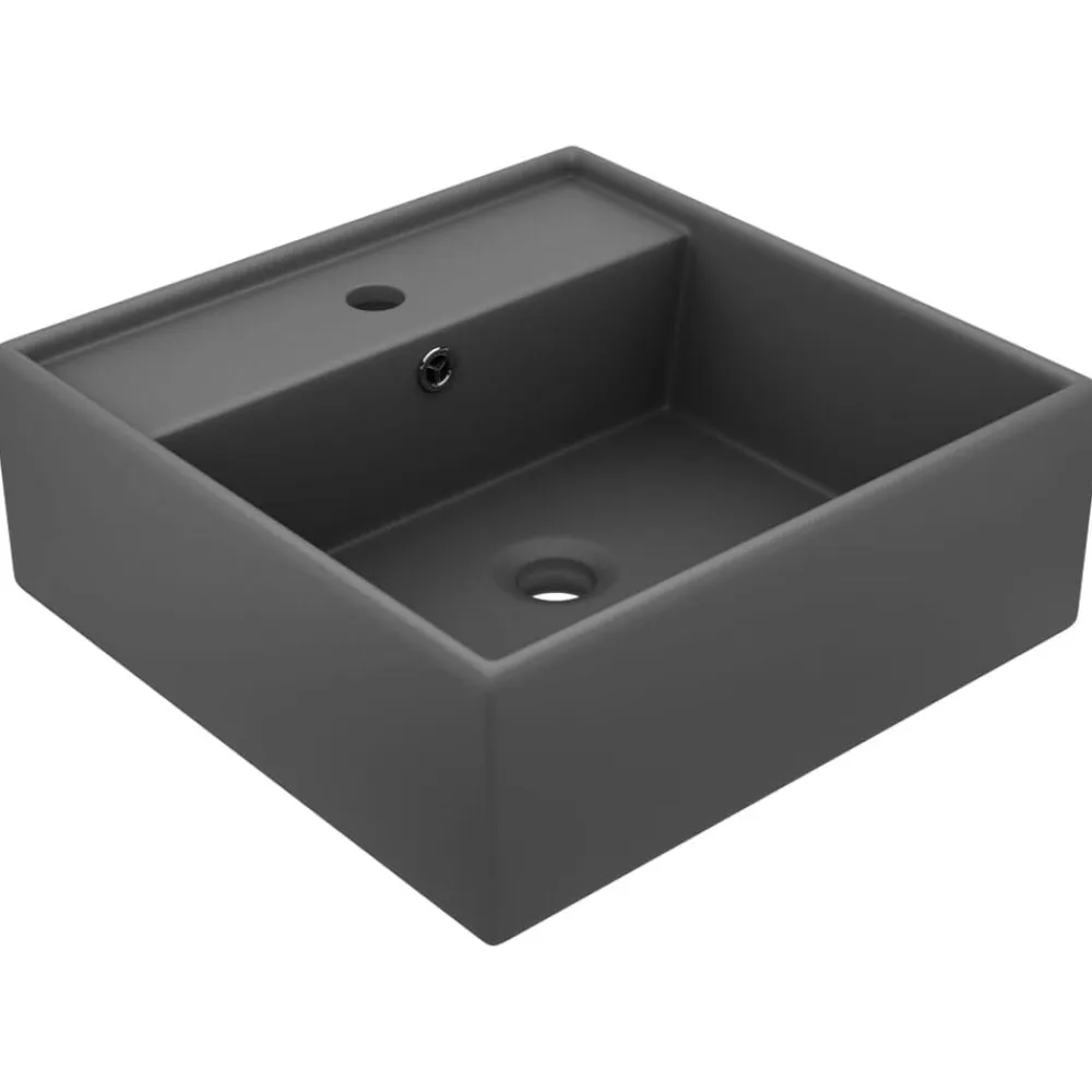 vidaXL Lavabo lujoso cuadrado rebosadero cerámica gris oscuro 41x41 cm gris oscuro mate Discount