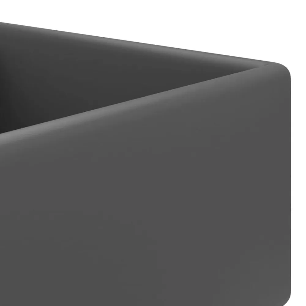 vidaXL Lavabo lujoso cuadrado rebosadero cerámica gris oscuro 41x41 cm gris oscuro mate Discount