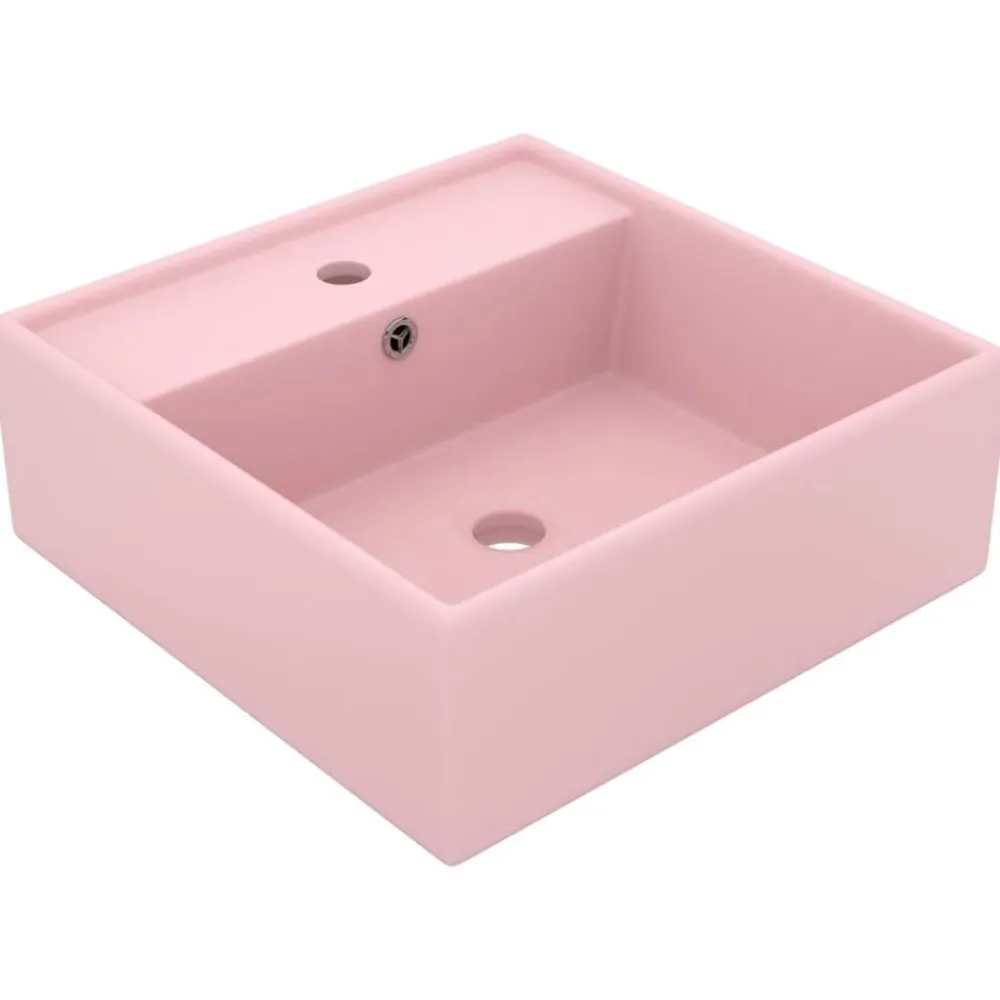 vidaXL Lavabo lujoso cuadrado rebosadero cerámica 41x41 cm rosa mate New