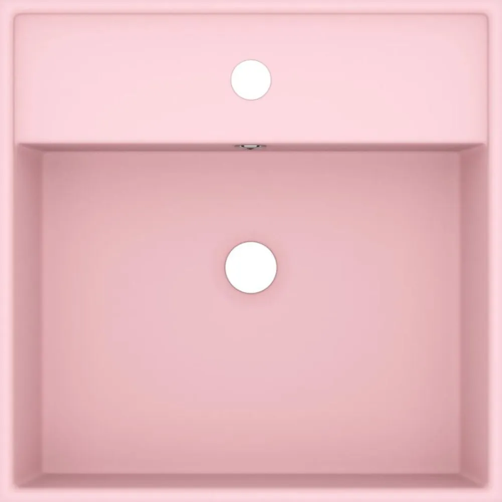 vidaXL Lavabo lujoso cuadrado rebosadero cerámica 41x41 cm rosa mate New