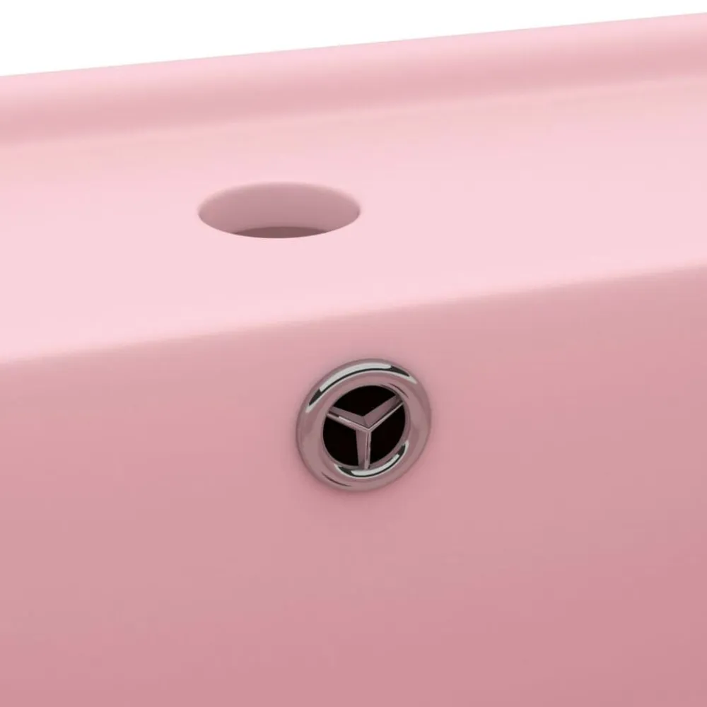 vidaXL Lavabo lujoso cuadrado rebosadero cerámica 41x41 cm rosa mate New